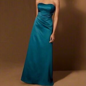 🦚 ALFRED ANGELO • Teal Satin Strapless Formal Gown (dress)
